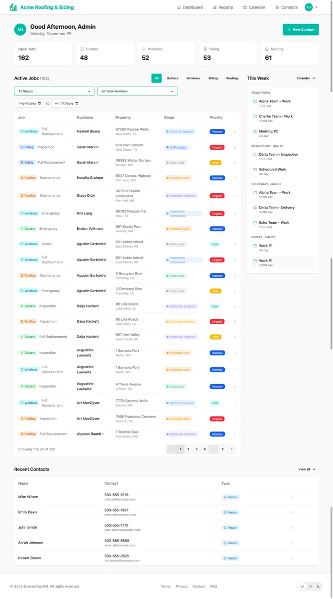 ExteriorPro Dashboard - job overview and pipeline