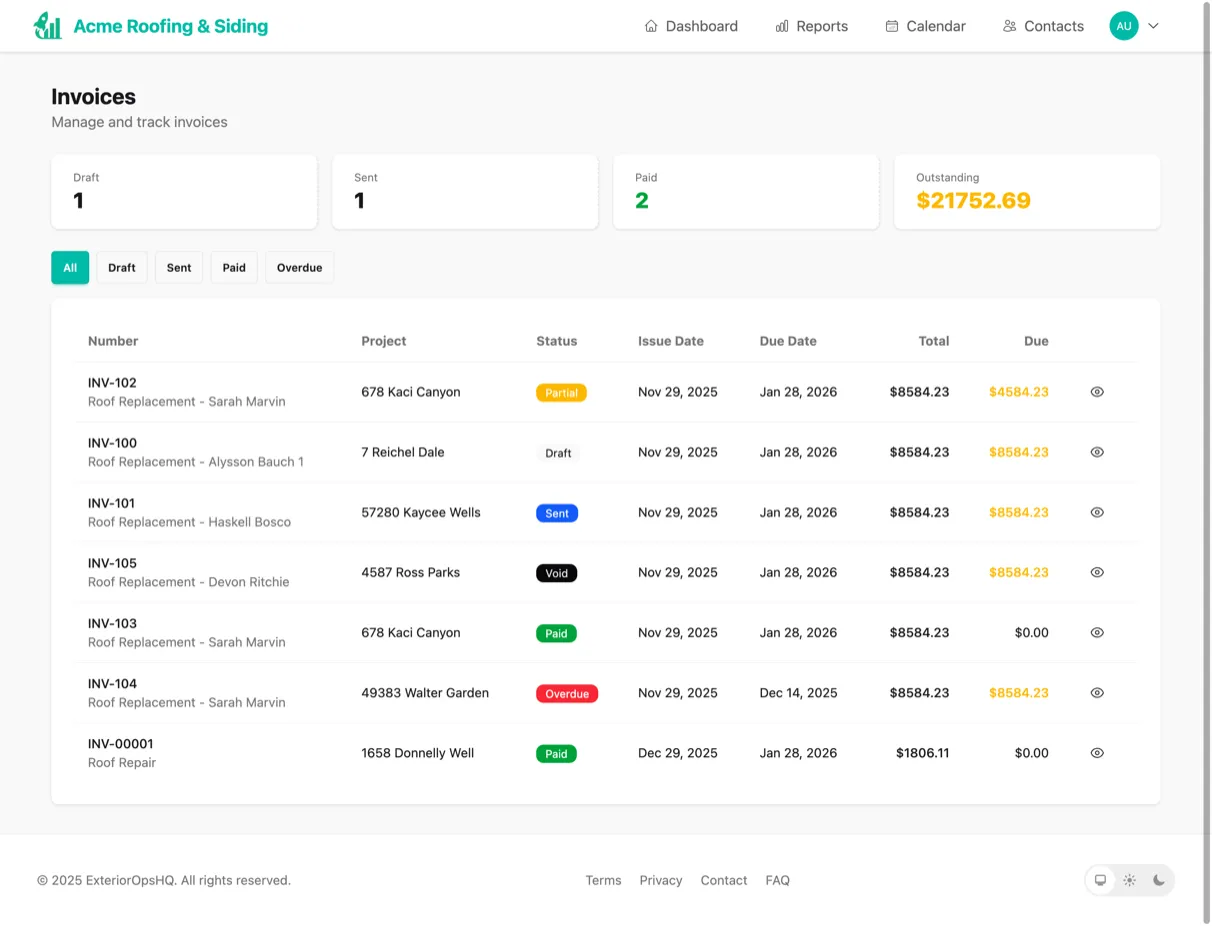 ExteriorPro Invoicing - professional invoice management
